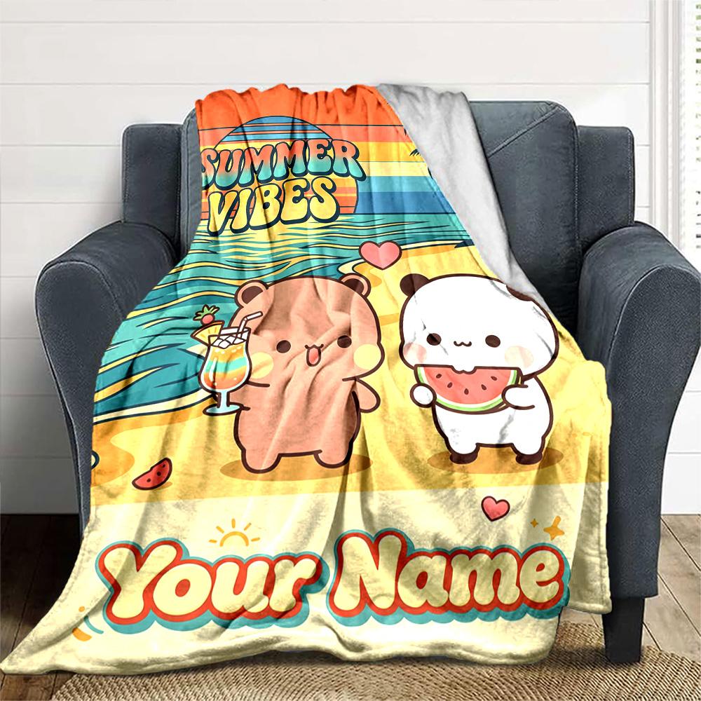 Name Custom Bubu Y Dudu Cartoon Print Flannel Blanket High Quality Warm Comfortable Cover for All Seasons Perfect for Gifts Home Decor