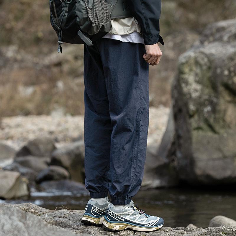 Men's Spring Ice Silk Quick-Dry Tapered Leg Mountain Style Outdoor Wrinkled Shell Pants