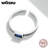 WOSTU 925 Sterling Silver Vintage Pattern & Rectangular Zirconium Ring for Women Adjustable Ring Fashion Jewelry