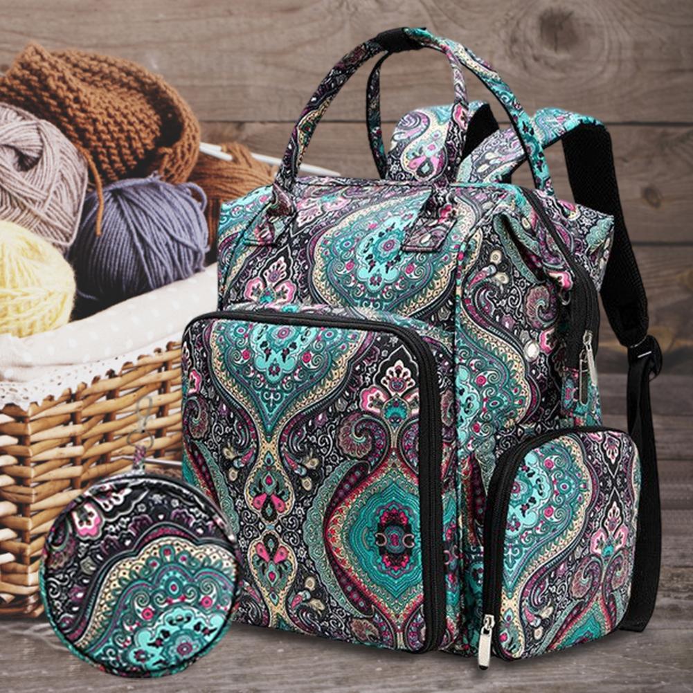 Knitting Bag Large Capacity Crochet Yarn Organizer Bag Lightweight Wear-resistant USB Charging Function for Sewing Crochet Hooks