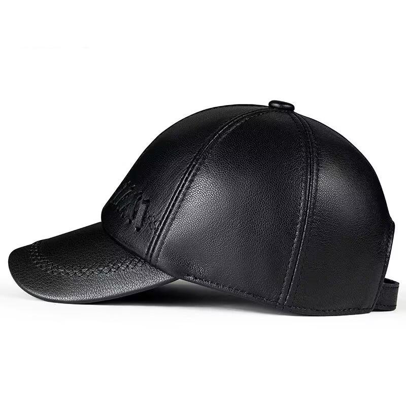 Men's Spring & Autumn Leather Duckbill Cap - Goatskin, Thin Style, Warm for Middle-Aged & Elderly, Casual Outdoor Hat