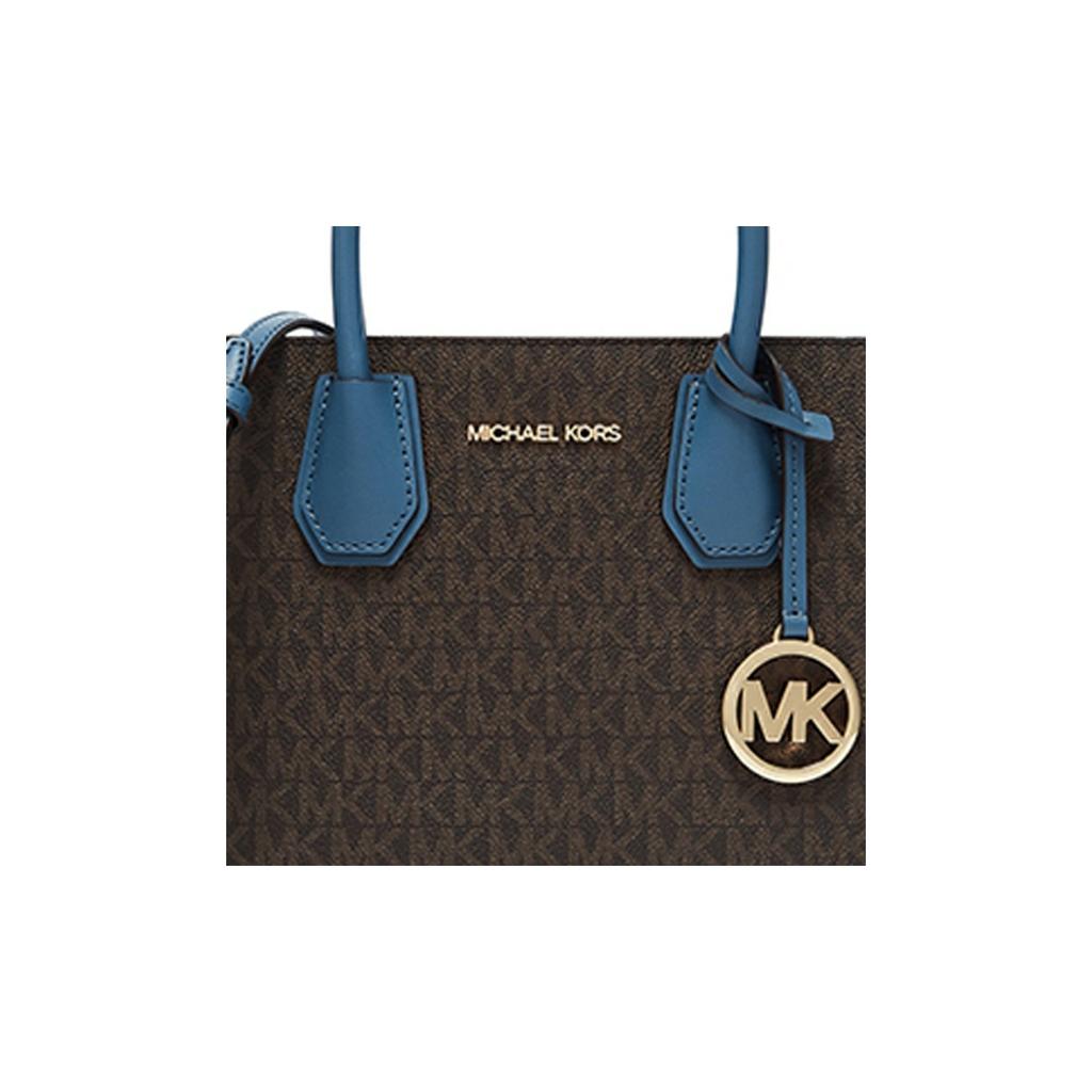 Michael Kors MK Mercer Classic Monogram Color Block Accordion Bag Women Handbags Dark-Brown Blue 35S1GM9M2B-538