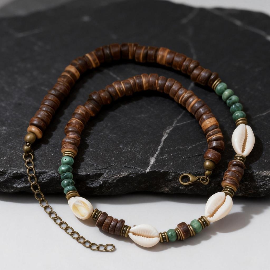 Conch Bohemia Surfer Necklace for Man,Coconut Shell Man's Wooden Beaded Collar,Summer Beach Jewelry Gift