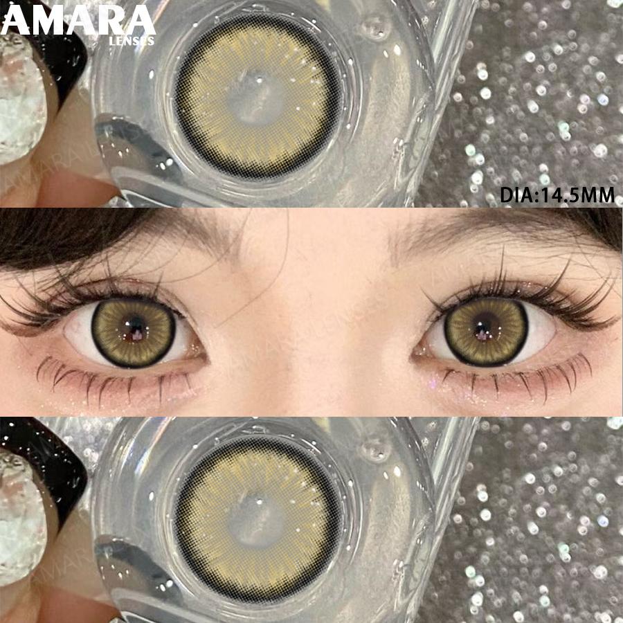AMARA Fashion Colored Contact Lenses Brown Soft Lenses Beauty Lenses for BIG Eye Green Color Contact Eye Cosmetics Yearly Use