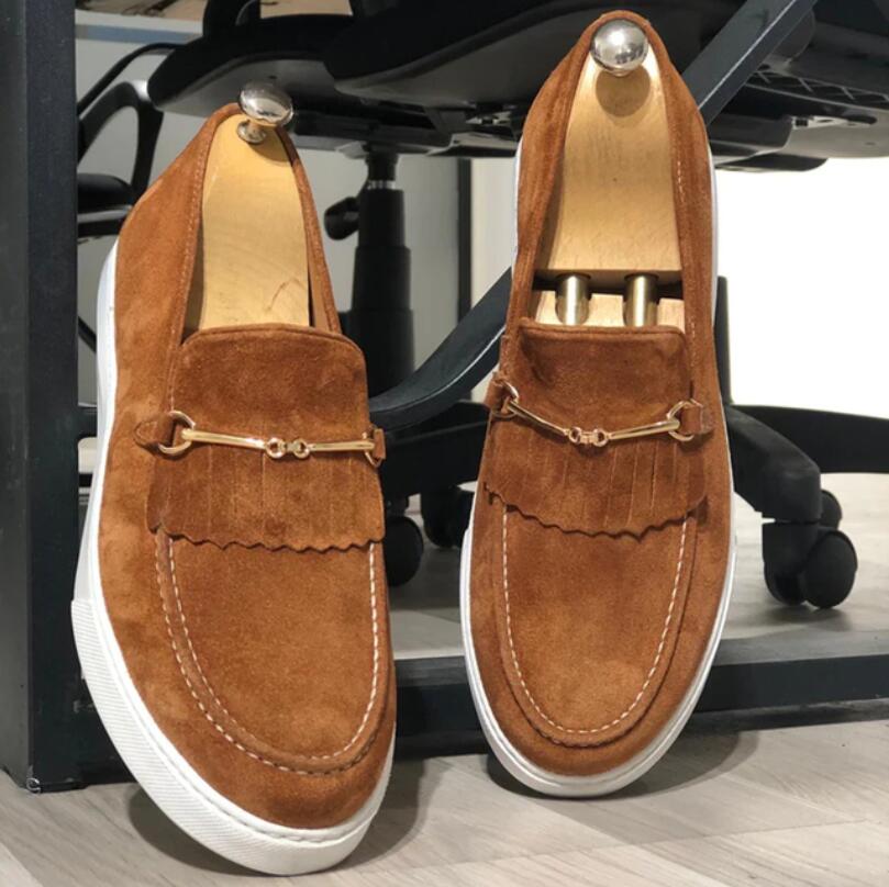 2024Men's Vulcanize Shoes  Brown Gray Yellow Faux Suede Shoes mens causal shoes vulcanizar los zapatos loafers rahat ayakkabılar