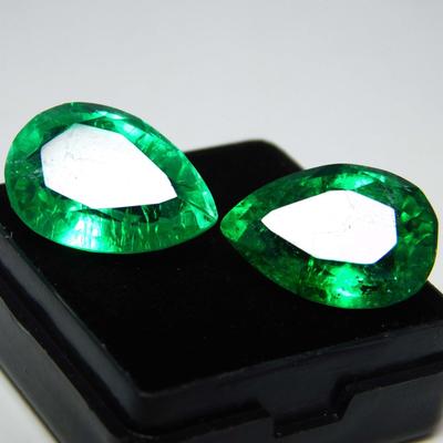 Precious Natural AAA+ Emerald Green Pear Cut 18 Ct Loose Gemstone CERTIFIED Pair