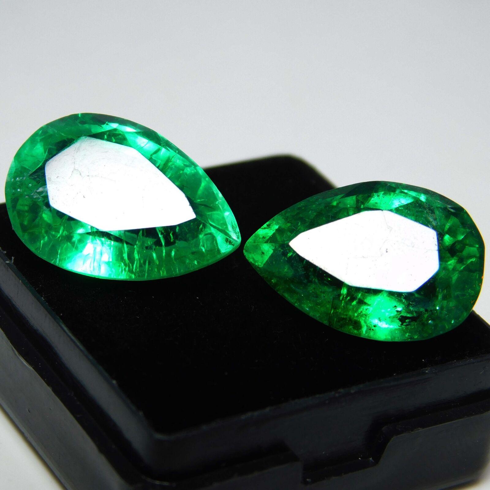 

Precious Natural AAA+ Emerald Green Pear Cut 18 Ct Loose Gemstone CERTIFIED Pair 1-fhgtjtj 16.4 mm approx Each зелений
