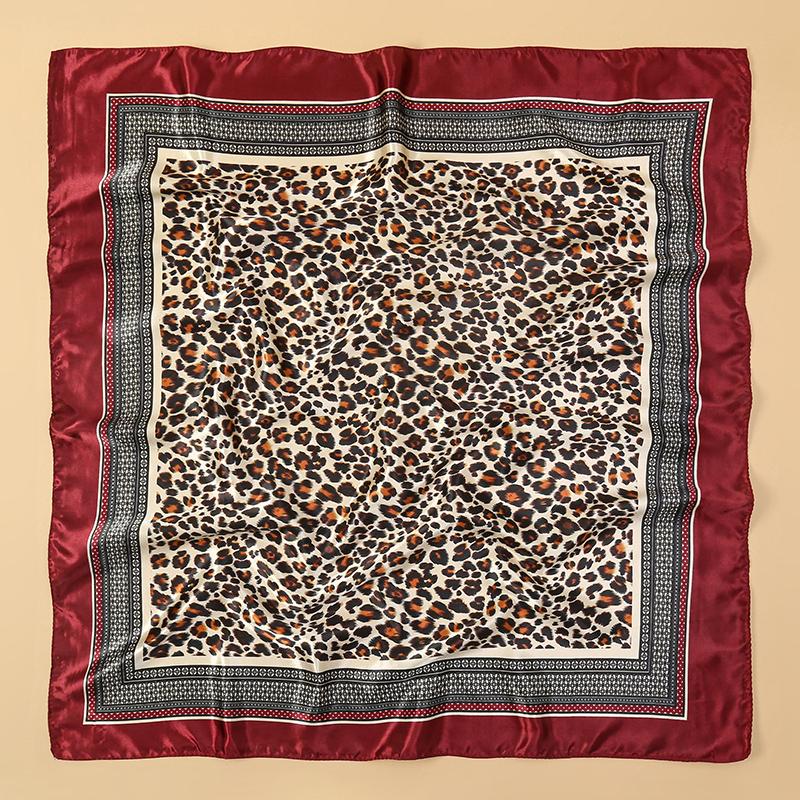 90cm Leopard Print Neckerchief Hijab Scarf For Women Silk Satin Headband Hair Scarves Female Square Shawls Ladies Head Bandana