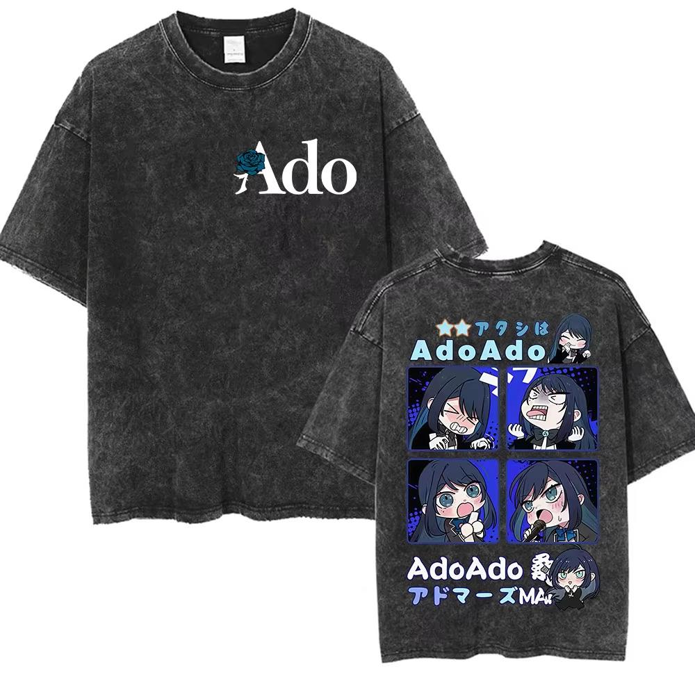 ADO Hibana World Tour Vintage Washed T Shirts Japanese Singer Fashion Oversized Tshirts Casual Aesthetic Short Sleeve Tees
