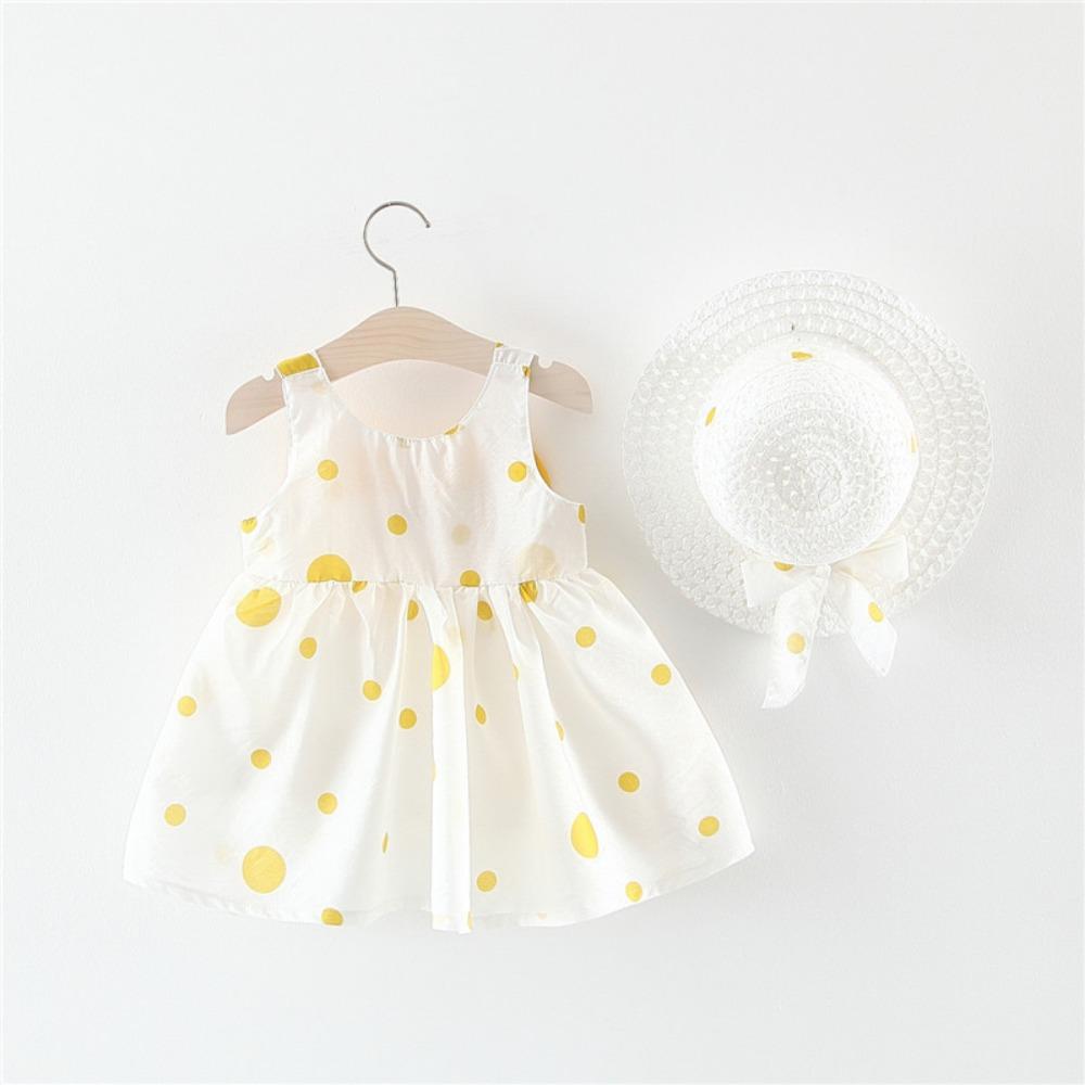 Letní nový dívčí původ šaty přes rameno baby bez rukávů princezna šaty plážová sukně poslat klobouky.