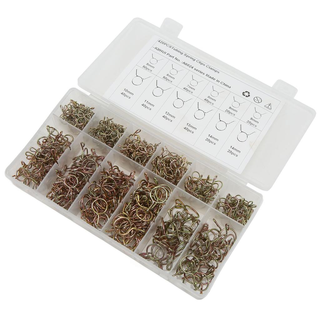 420pcs Fuel Line Spring Wire Clips 10‑Size 5‑14mm Air Tube Clamps for Motorcycle Scooter ATV