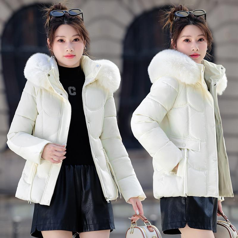 Removable Cap Cotton-padded Coat Women's Short Winter Thickened Big Fur Collar Jacket