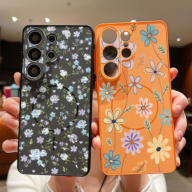 Etui z kwiatowym wzorem lawendy, piwonii i róży dla Samsung Galaxy S26 Ultra S25 Edge S24 Plus S23 FE S22 A17 A54 A55 A56 A57 5G Magnetyczne Pokrowiec dla Magsafe