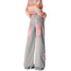 Plus Size Butterfly Patchwork High-Waist Jeans - Chic Women's Wide-Leg Summer Pants
