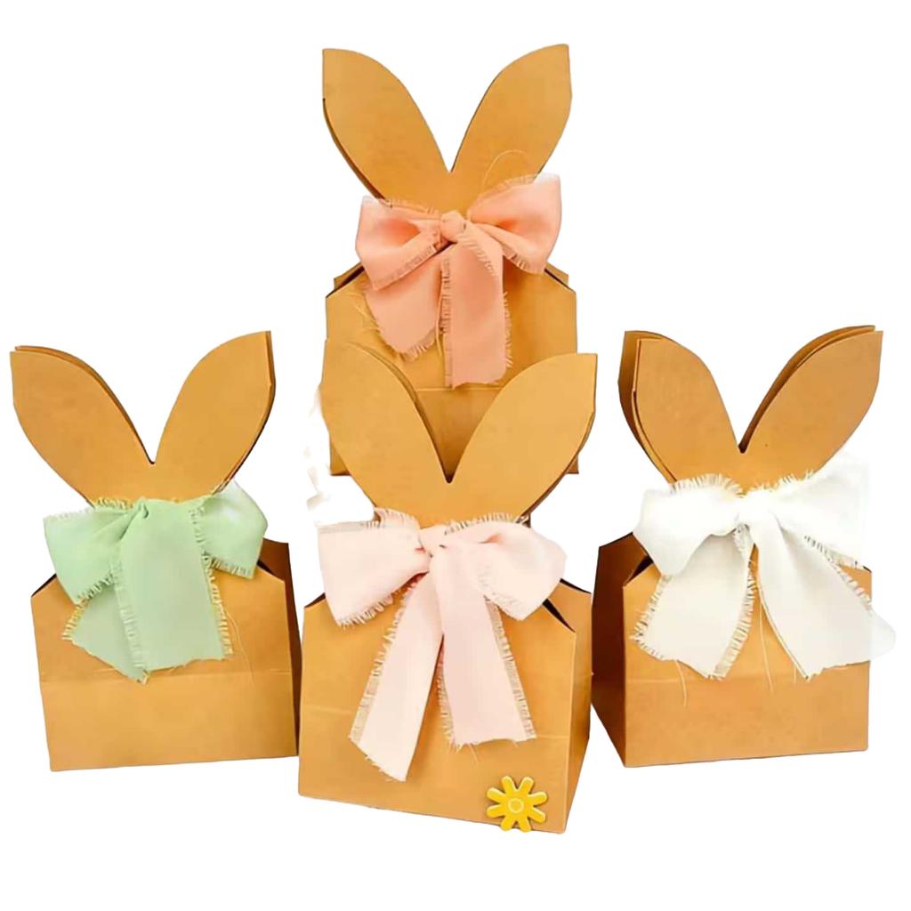 12Pcs Bunnies Birthday Treat Bags with Bow Ribbon Bunny Party Favor Bags for Easter Birthday Wedding Parties Supplies Craft