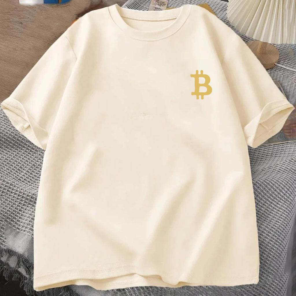 Golden 3D Bitcoin Logo T-shirt Summer Men's Trucksuit Round Neck Short Sleeve Tops Cotton Sportswear Casual Fashion Sweatshirt