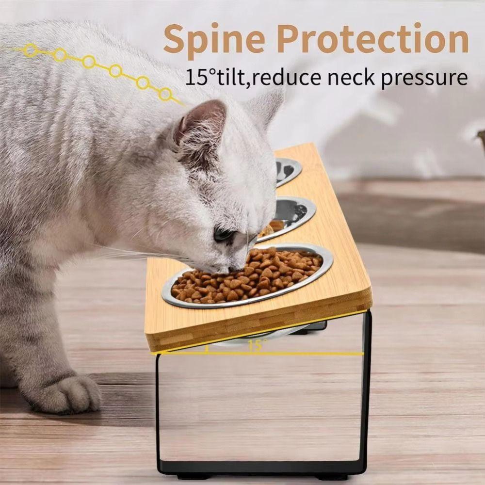 Anti-Leak Pet Feeder Non Slip Wood Dog Water Feeding Dish Cat Bowl Stand  Small to Medium Cats