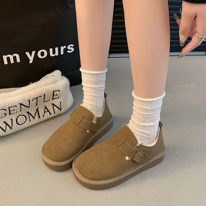 New Winter Velvet Women's Fashion Versatile Platform Snow Boots Low-top One-pedal Warm and Comfortable Cotton Shoes