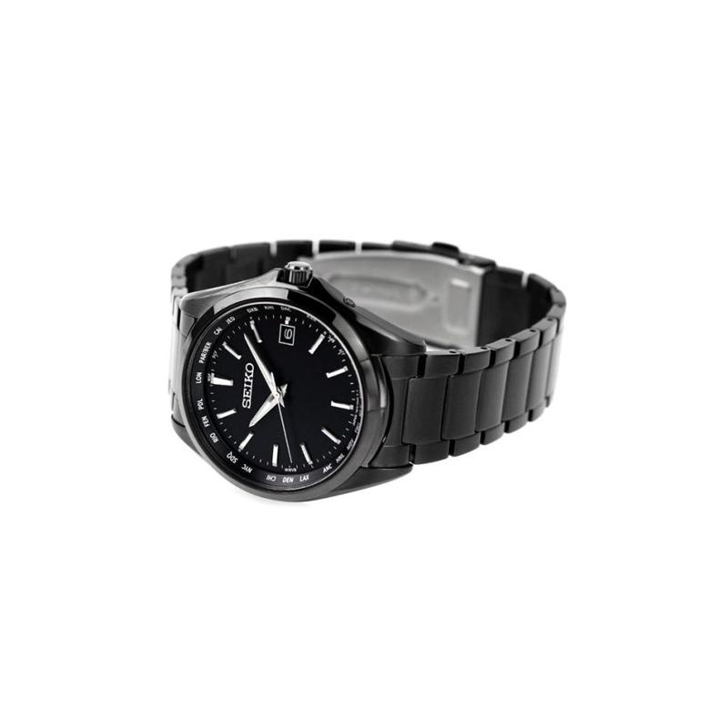 SEIKO 100 meters waterproof solar Quartz titanium strap men's watch black dial SBTM333