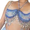 Damen Gradienten Perlen Brustkette Bunte Quasten Körperschmuck Crop Top Neckholder BH Für Festival Partys Tragen