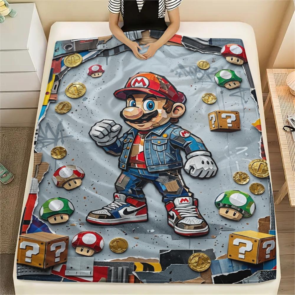 Mario Game Cover Art Blanket, Mario Fan Cozy Throw, Perfect Gift.chl 75x90cm