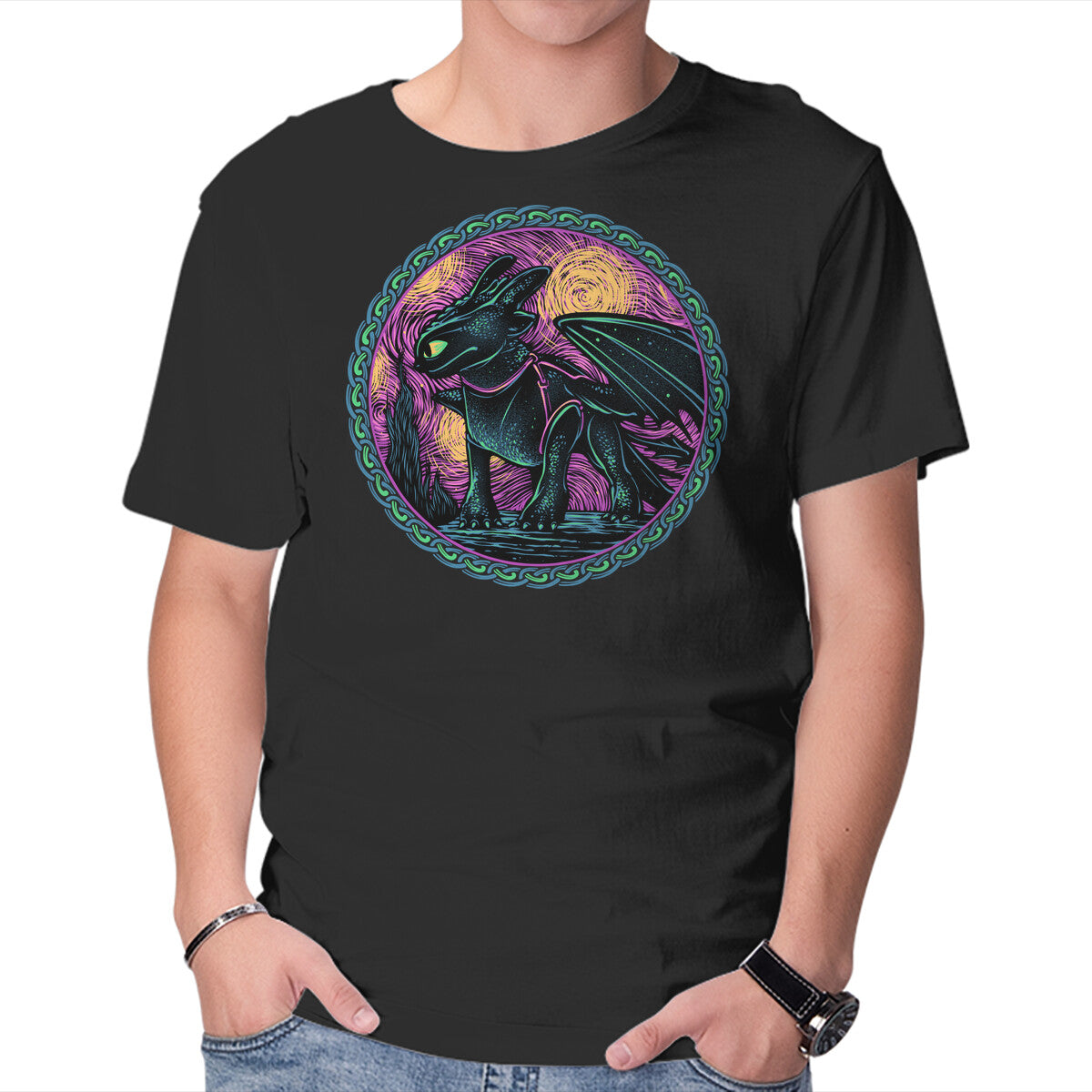 Unisex Crew Neck T-Shirt Fury Of The Night Sky Graphic Short Sleeve Casual Tee L
