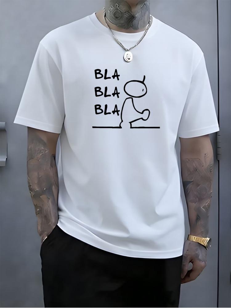 Unisex Summer Short Sleeve T Shirt Bla Bla Bla Stick Figure Graphic Tee Crew Neck Casual Daily Streetwear Unisexs Fashion Top