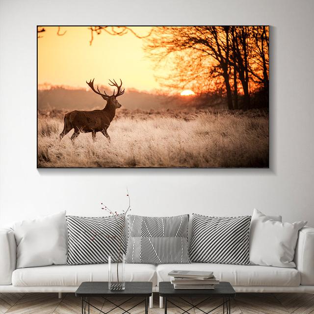Animal Noble Deer In Winter Snow Forest Canvas Painting Posters and Prints Wall Art Pictures For Living Room Home Decor No Frame