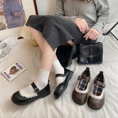 Round Head Soft Sole Shallow Mouth Single Shoes Women's Retro French Flat Bottom with Skirt Lace Mary Jane Shoes