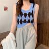 Summer Knitted Argyle Versatile Short Camisole Tank Women's Slim Outerwear Inner Top
