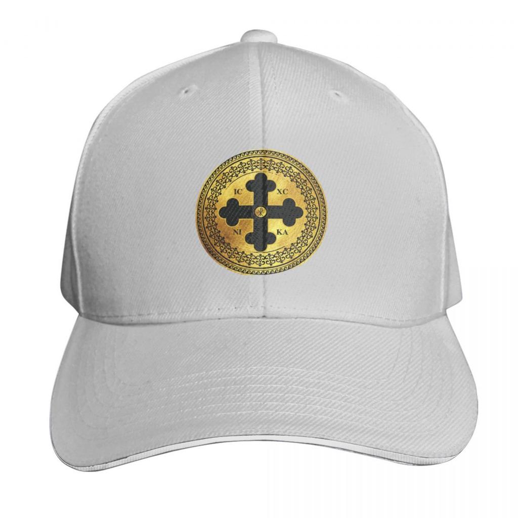 Greek Orthodox Cross Gold Paint Black Trim ICXC NIKA Baseball Cap Sun Cap Streetwear Luxury Unisex Cap Baseball Unisex Womens