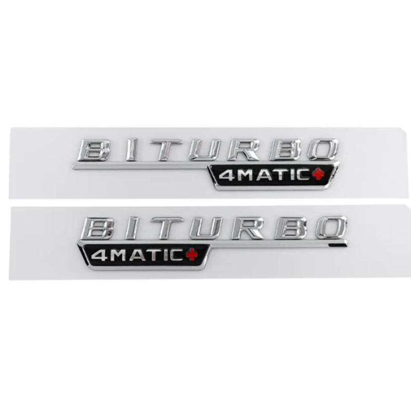 BRI4 2Pcs Biturbo 4matic Logo Letters Car Fender Emblem Badge Sticker For Mercedes Benz C43 E43 GLE43 GLC43 AMG W205 W213 Accessories
