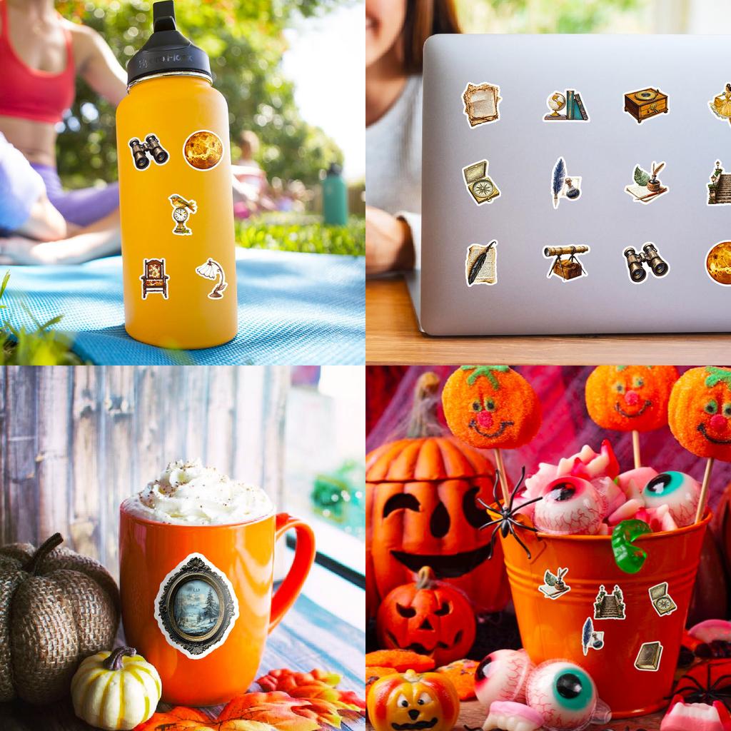 New 50 European Retro Old Objects Graffiti Stickers Poster Style Hand Account Decoration Material Stickers