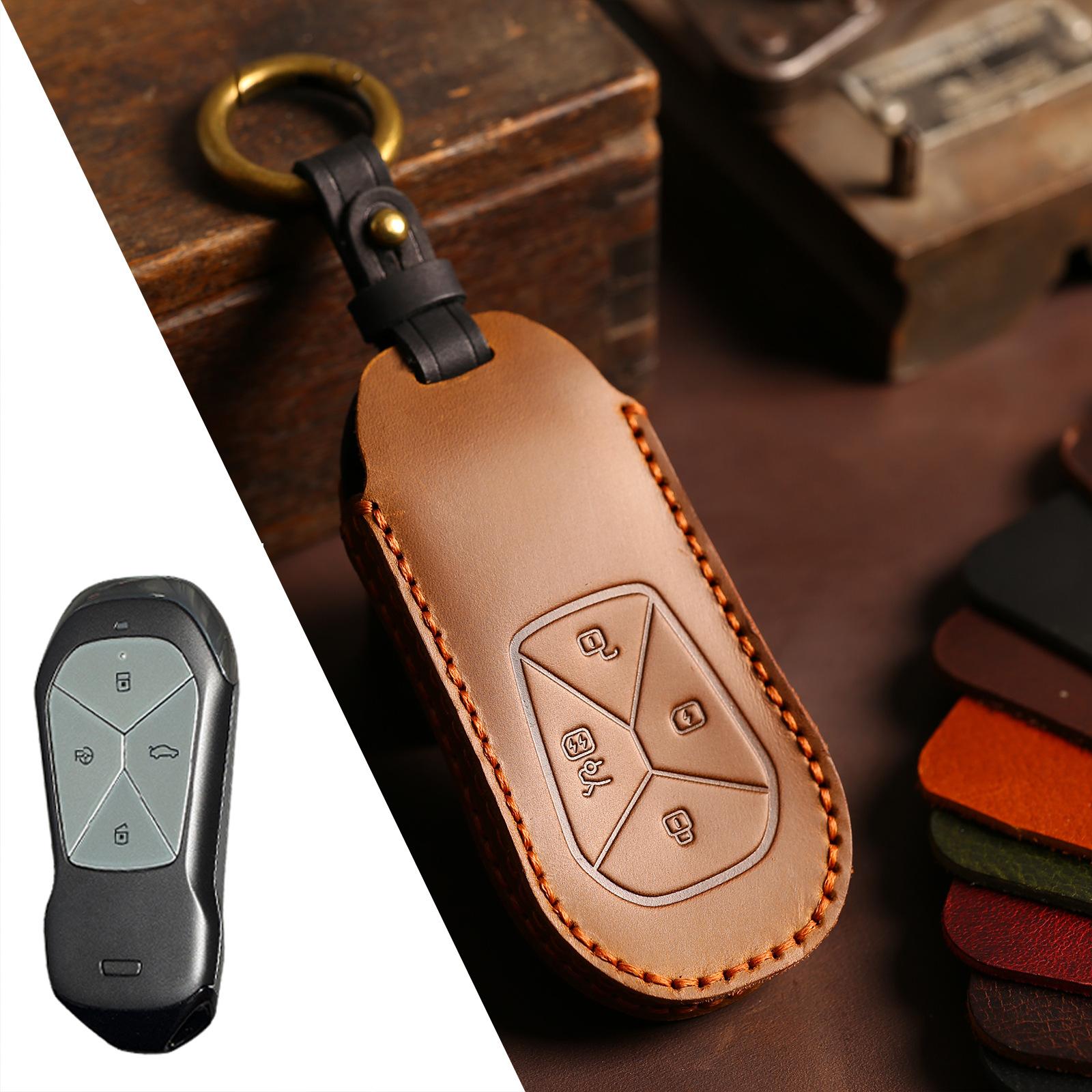 

Car modification supplies are suitable for 20-21 Xiaopeng P5 car key cover G3i intelligent remote control case, genuine leather men коричневый