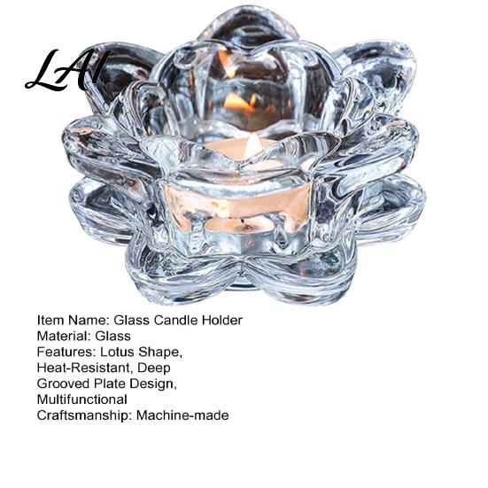 Grooved Candle Holder Crystal Lotus Flower Tealight Holders Glass Tea Light Candlestick Decor Wax Catching with Deep Plate Multifunctional