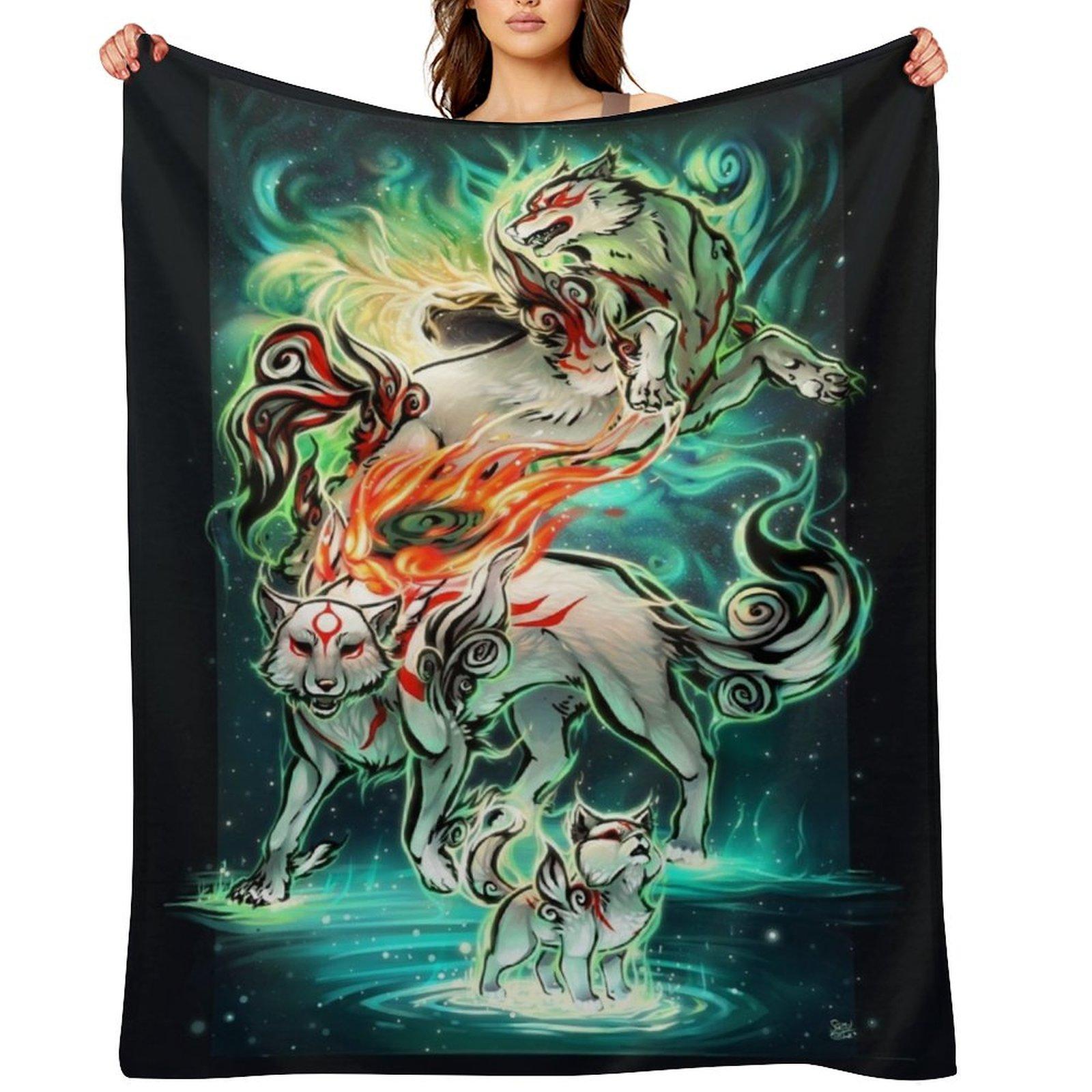 

Okami generations Throw Blanket anime Bed linens Flannels for sofa Blankets 30x40in