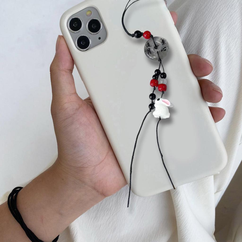 Resin Rabbit Charm with Rope for Phone Key Rabbit Pendant Phone Charm Ping Buckle Key Ornament for Trendy Individuals