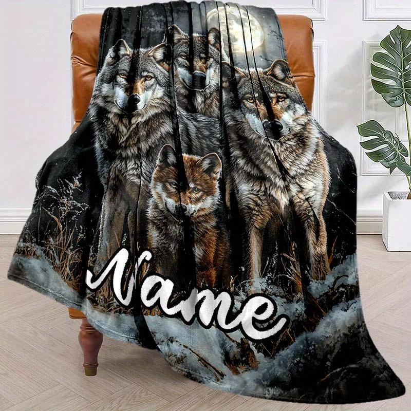 Wolf Feather Customize Your Name Blanket Used For Chair Office Sofa Bed Camping Soft And Warm Giving Friends And Relatives Birthday Graduation Gift