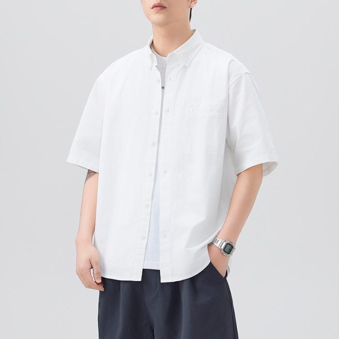 Pure Cotton Short-sleeved Shirt Men's Japanese Retro Simple Versatile Mid-sleeved Shirt