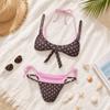 Bikini a pois con scollo all'americana Set Profondo V Vita Bassa Costumi da bagno da donna Patchwork Allacciatura Costumi da bagno da donna Spiaggia