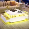 Coffee Table High Gloss Black, Square LED Lighting, Coffee Table 2 Drawers Transparent Sofa Table Side Table Tea Table Office