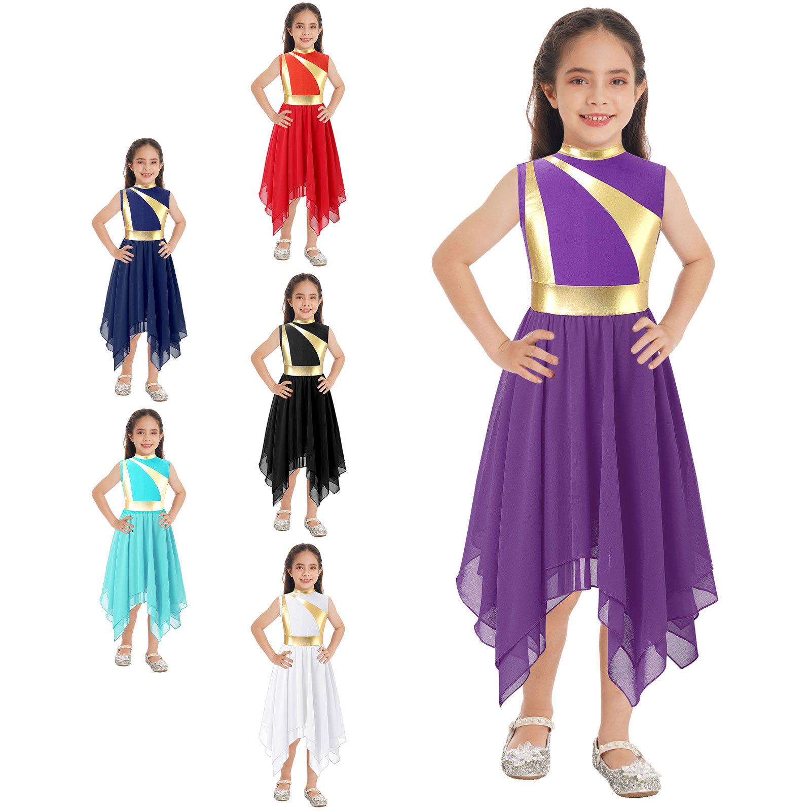 

Kids Girls Ballet Praise Dancing Dress Metallic Sleeveless Modern Lyrical Church Worship Stage Costumes 5-6 Years фіолетовий