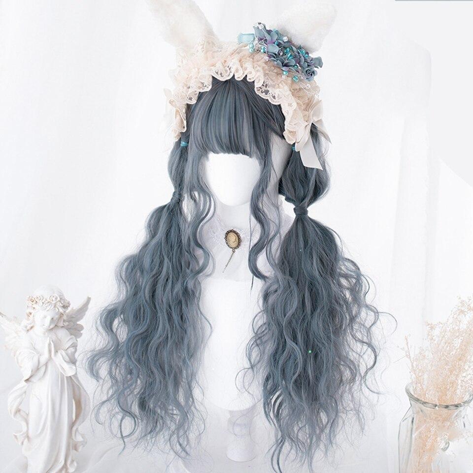 Halloween Long Curly Hair Lolita Wig Women's Synthetic Hair Heat-Resistant Fiber Red Blond Black Blue Pink Wig Cosplay LUPU