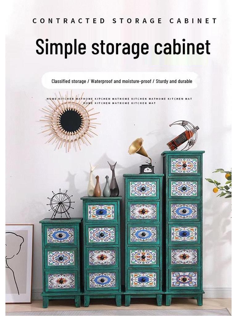 American Solid Wood Narrow Five-Drawer Sideboard and Bedside Cabinet