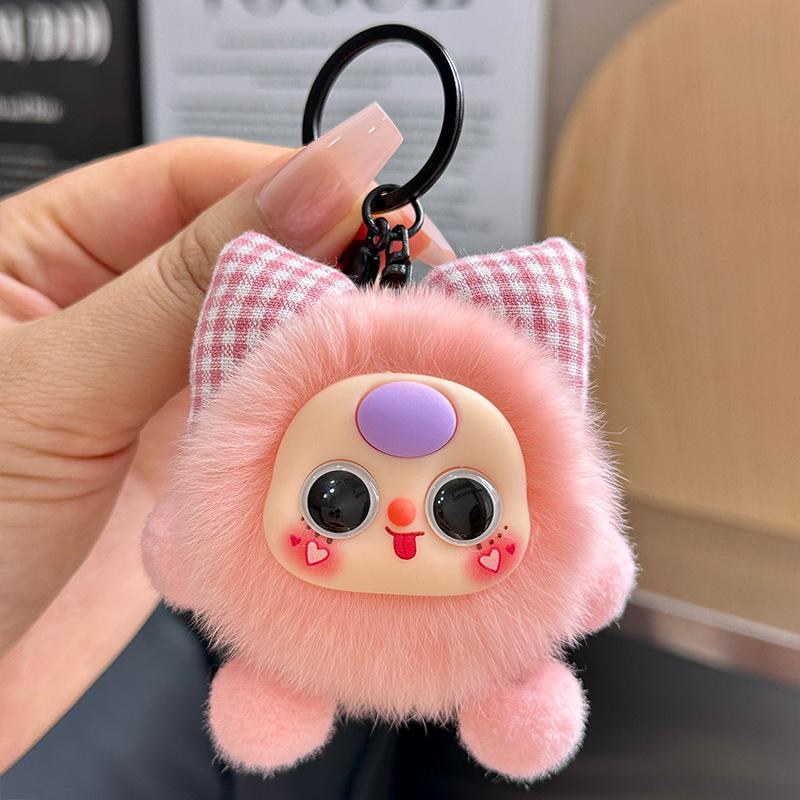 Imitation Rex Rabbit Bowknot Keychain with Coal Ball Pendant - Cute Doll Backpack Charm