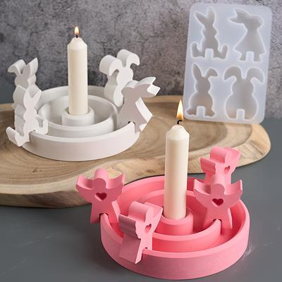 Angelo Coniglietto Spina Decorativa Portacandela Stampo in Silicone Fai da Te Fatto a Mano 4 Fori Candela Aromatica Colata Resina Stampo Pasqua Inserto Deco