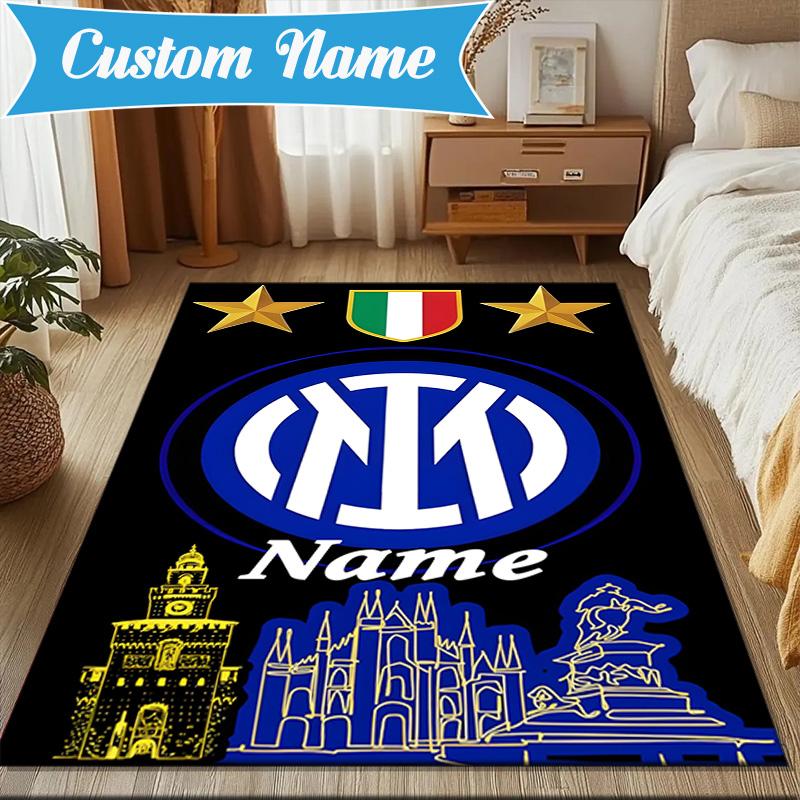 Custom Name Inter Milan Crest Rug Game Carpet, Floor Mat for Bedroom Living Room Entryway Rug, Home Decor Idea Gift for Christmas Birthday
