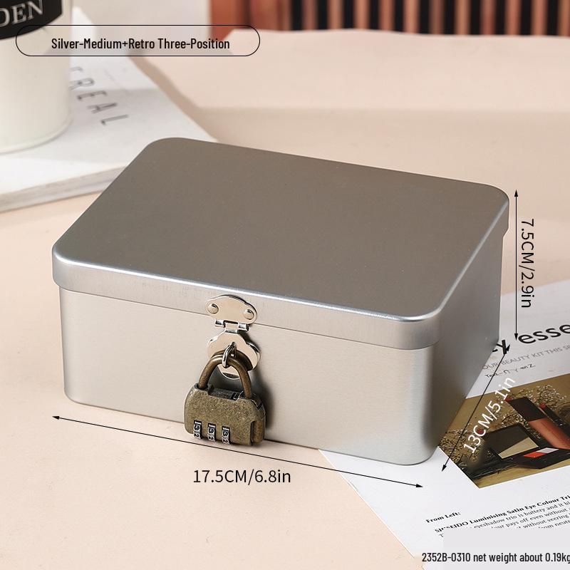 Lockable Retro Tin Box for Cosmetics, Documents, and Jewelry Storage