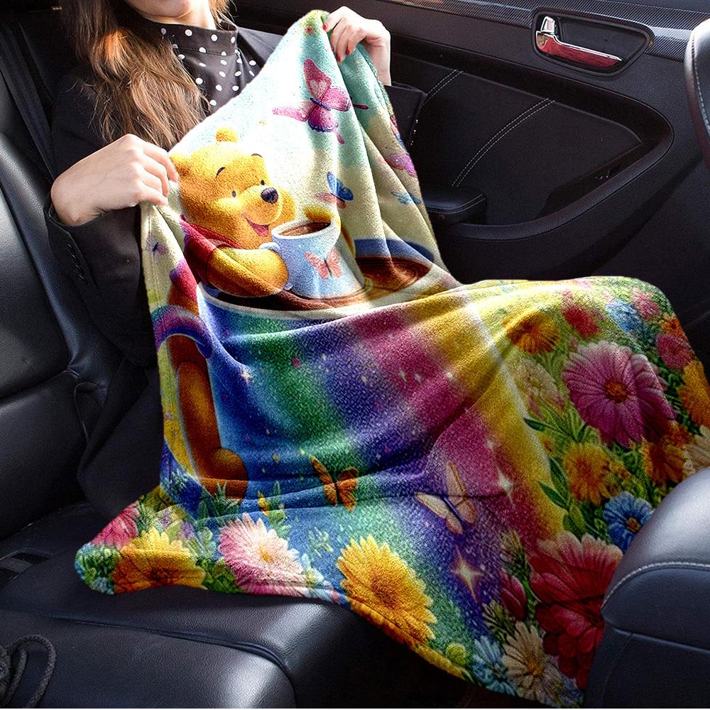 1pc flannel winnie the pooh butterfly rainbow floral bedding throw blanket sofa cover gift home decoration plush