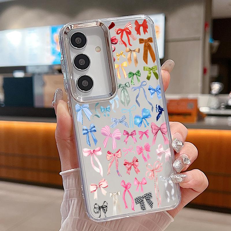 Colorful Bowknots Pattern Case For Samsung S26 S25 Ultra S24 FE S23 Plus S22 S21 A15 A16 A17 A35 A36 A37 A54 A55 A56 A57 5G Plating Lens Soft Cover